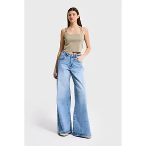 Hochtaillierte Palazzo Jeans mit weitem Bein elegant und zeitlos für Damen It's Basic image-1