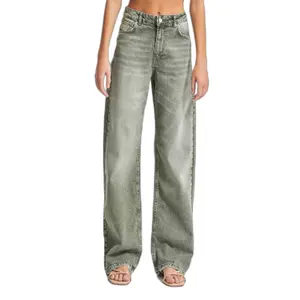 Jeans Straight Hohe Taille Strukturierter Robuster Baumwolle Damen It's Basic image-0
