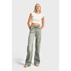 Jeans Straight Hohe Taille Strukturierter Robuster Baumwolle Damen It's Basic image-1