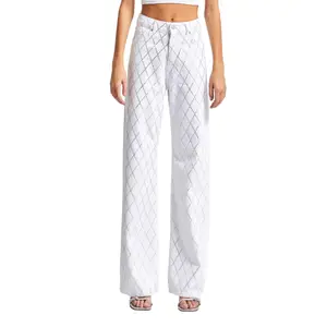 High Waist Straight Jeans Steinstoff Damen It's Basic Rhinestone Rhinestone image-0