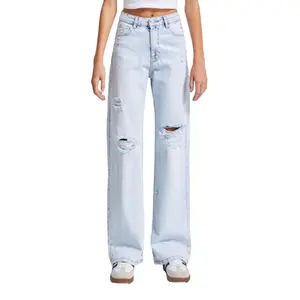 High Waist Straight Jeans mit zerrissenen Knie-Details Damen It's Basic image-0