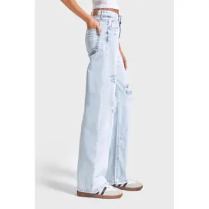 High Waist Straight Jeans mit zerrissenen Knie-Details Damen It's Basic image-3