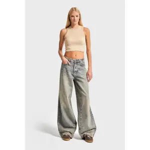 Jeans Wide Leg Polivalente Cintura Média Algodão Rígido Senhora It's Basic image-1