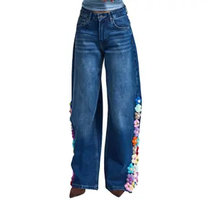 Women's Floral Print Wide Leg Jeans It's Basic