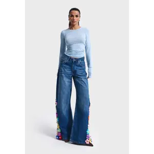 Women's Floral Print Wide Leg Jeans It's Basic image-4