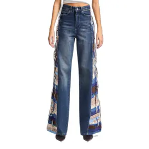 Jeans Flare z tkanymi detalami w paski wysoka talia dama It's Basic image-0