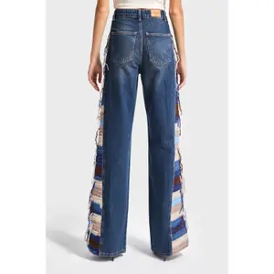 Jeans Flare z tkanymi detalami w paski wysoka talia dama It's Basic image-1