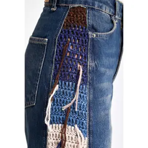 Jeans Flare z tkanymi detalami w paski wysoka talia dama It's Basic image-4