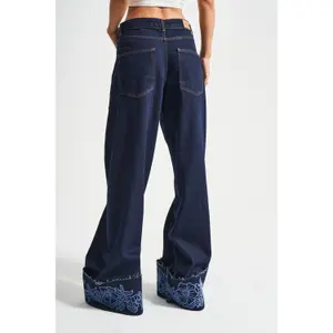 High-Waisted Wide Leg Jeans with Floral Embroidery Women It's Basic image-2