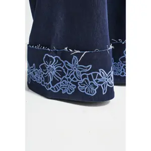 High-Waisted Wide Leg Jeans with Floral Embroidery Women It's Basic image-4