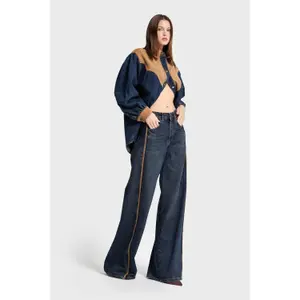 Palazzo Jeans Weitbein Klassisch Mittelhoch Taille Damen It's Basic image-2