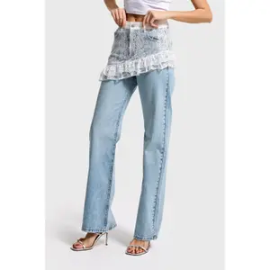 Women's High-Waisted Straight Jeans It's Basic Lace image-2