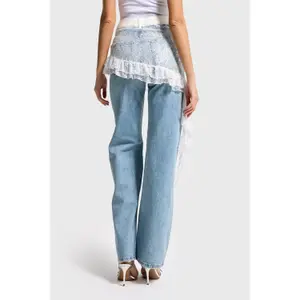Women's High-Waisted Straight Jeans It's Basic Lace image-3