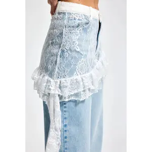 Women's High-Waisted Straight Jeans It's Basic Lace image-4