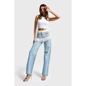 Women's High-Waisted Straight Jeans It's Basic Lace image-1
