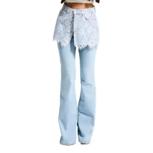 Flare Jeans με φλοράλ δαντελένια φούστα για γυναίκες It's Basic image-0