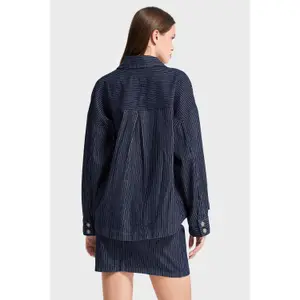 Women’s Oversized Pinstripe Denim Jacket It's Basic image-3