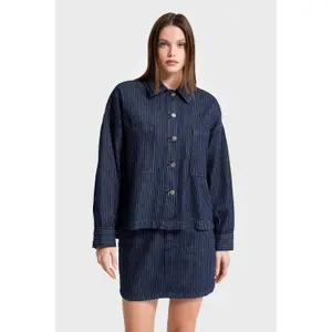 Women’s Oversized Pinstripe Denim Jacket It's Basic image-2