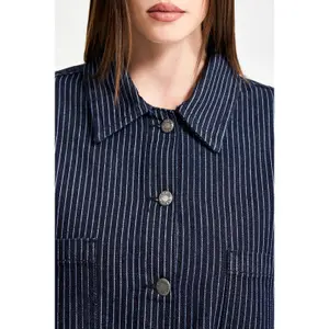 Women’s Oversized Pinstripe Denim Jacket It's Basic image-4