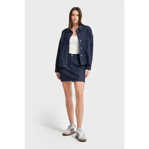 Mini jeansrok met fijne strepen dames It's Basic image-2