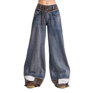 Palazzo Jeans Weite Beinform Hohe Taille mit subtilen dekorativen Details Baumwolle rigid Damen It's Basic image-0