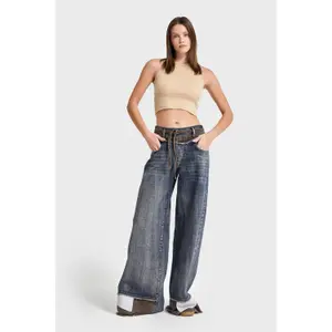 Palazzo Jeans Weite Beinform Hohe Taille mit subtilen dekorativen Details Baumwolle rigid Damen It's Basic image-1