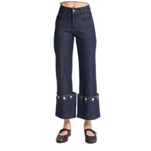 High Waist Straight Jeans Subtle Decorative Details Stretch Women It's Basic image-0