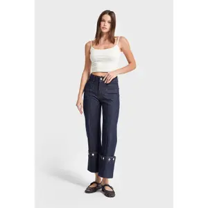High Waist Straight Jeans Subtle Decorative Details Stretch Women It's Basic image-1