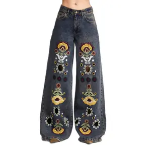 Women's Mid-Rise Fluid Wide Leg Palazzo Jeans It's Basic image-0