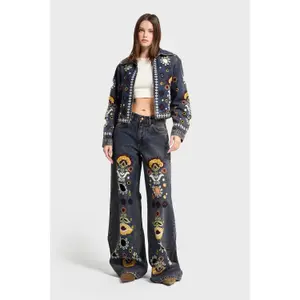 Women's Mid-Rise Fluid Wide Leg Palazzo Jeans It's Basic image-1