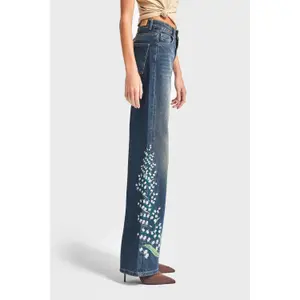 High-Waisted Straight Jeans with Delicate Floral Embroidery Women It's Basic image-2