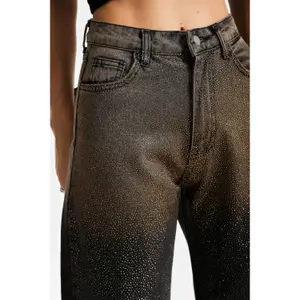 Women's High-Waisted Straight Jeans It's Basic Rhinestone Rhinestone image-4