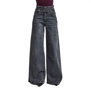 Palazzo Wide Leg Jeans Clean and Structured Mid-Rise Women's It's Basic image-0