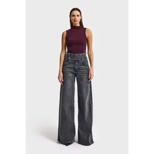 Palazzo Wide Leg Jeans Clean and Structured Mid-Rise Women's It's Basic image-1
