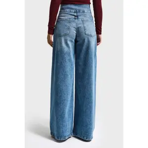 Palazzo Wide Leg Jeans Clean and Structured Mid-Rise Women's It's Basic image-2