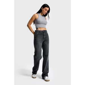 Jeans Straight Clássico Flexível Tamanho Médio-Alto Mulher It's Basic image-1