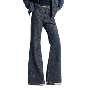 Mid-Rise Flared Jeans Women It's Basic Rhinestone image-0