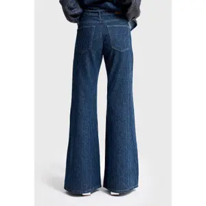 Mid-Rise Flared Jeans Women It's Basic Rhinestone image-3