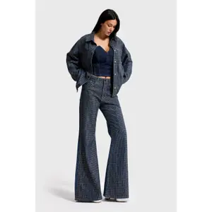 Mid-Rise Flared Jeans Women It's Basic Rhinestone image-1