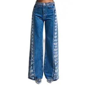 Mid-Rise Flared Jeans Women It's Basic Rhinestone image-0