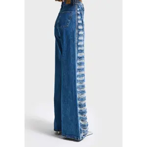 Mid-Rise Flared Jeans Women It's Basic Rhinestone image-3
