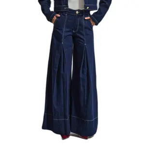 Women's High-Waisted Pleated Wide Leg Palazzo Jeans It's Basic image-0