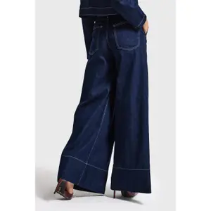 Women's High-Waisted Pleated Wide Leg Palazzo Jeans It's Basic image-2