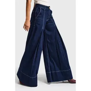 Women's High-Waisted Pleated Wide Leg Palazzo Jeans It's Basic image-3