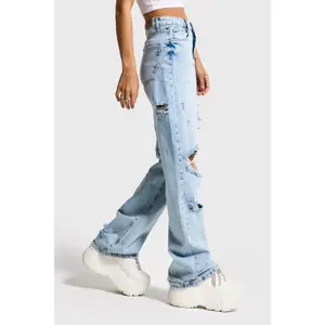 Jeans Straight cintura média senhora It's Basic Ripped image-2