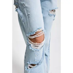 Jeans Straight cintura média senhora It's Basic Ripped image-3
