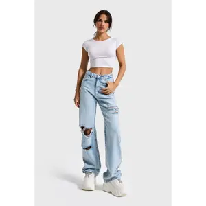Jeans Straight cintura média senhora It's Basic Ripped image-1