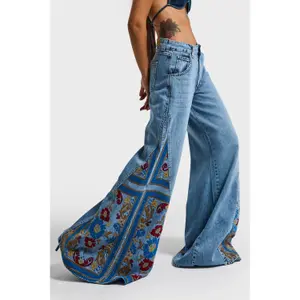 Palazzo Wide Leg Mid-Rise Cotton-Viscose Jeans Women It's Basic image-2