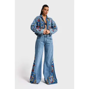 Palazzo Wide Leg Mid-Rise Cotton-Viscose Jeans Women It's Basic image-4