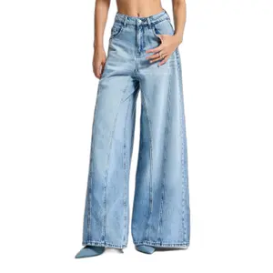 Palazzo Jeans Weit Bein Fließend Elegante Mittlere Taille Damen It's Basic image-0